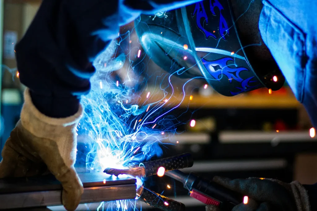 close-up welding sparks